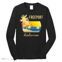 Freeport Bahamas Palm Tree Beach Retro Cool Sunset Surf Long Sleeve Shirt thumb 0
