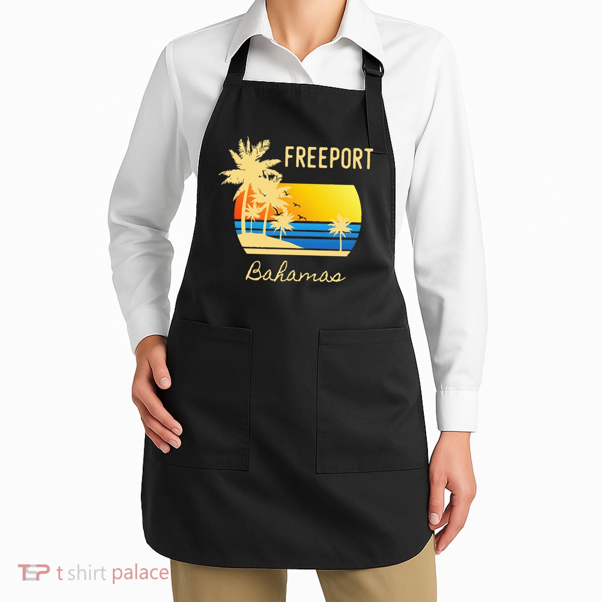 Freeport Bahamas Palm Tree Beach Retro Cool Sunset Surf Apron