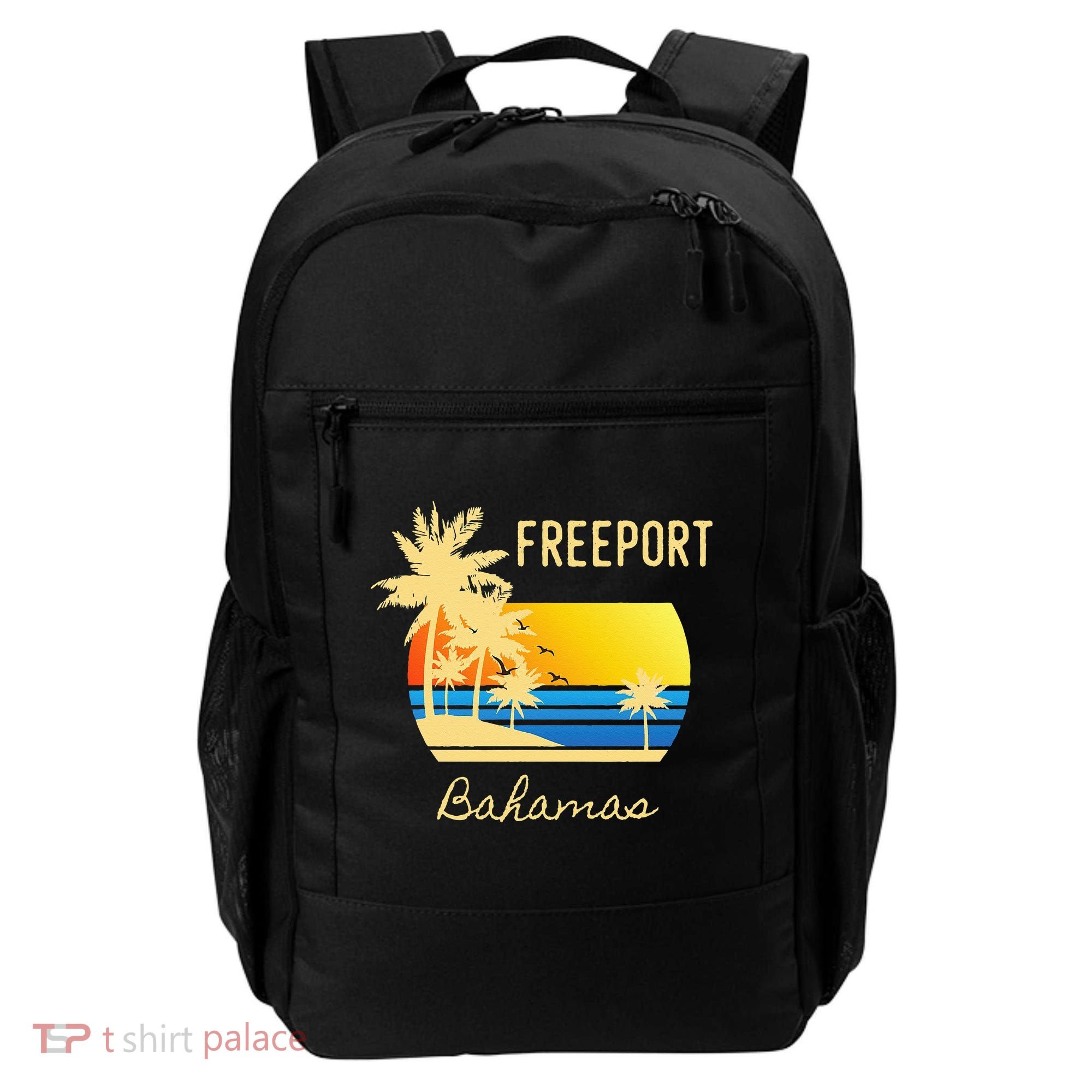 Freeport Bahamas Palm Tree Beach Retro Cool Sunset Surf Backpack