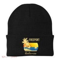 Freeport Bahamas Palm Tree Beach Retro Cool Sunset Surf Beanie thumb 0