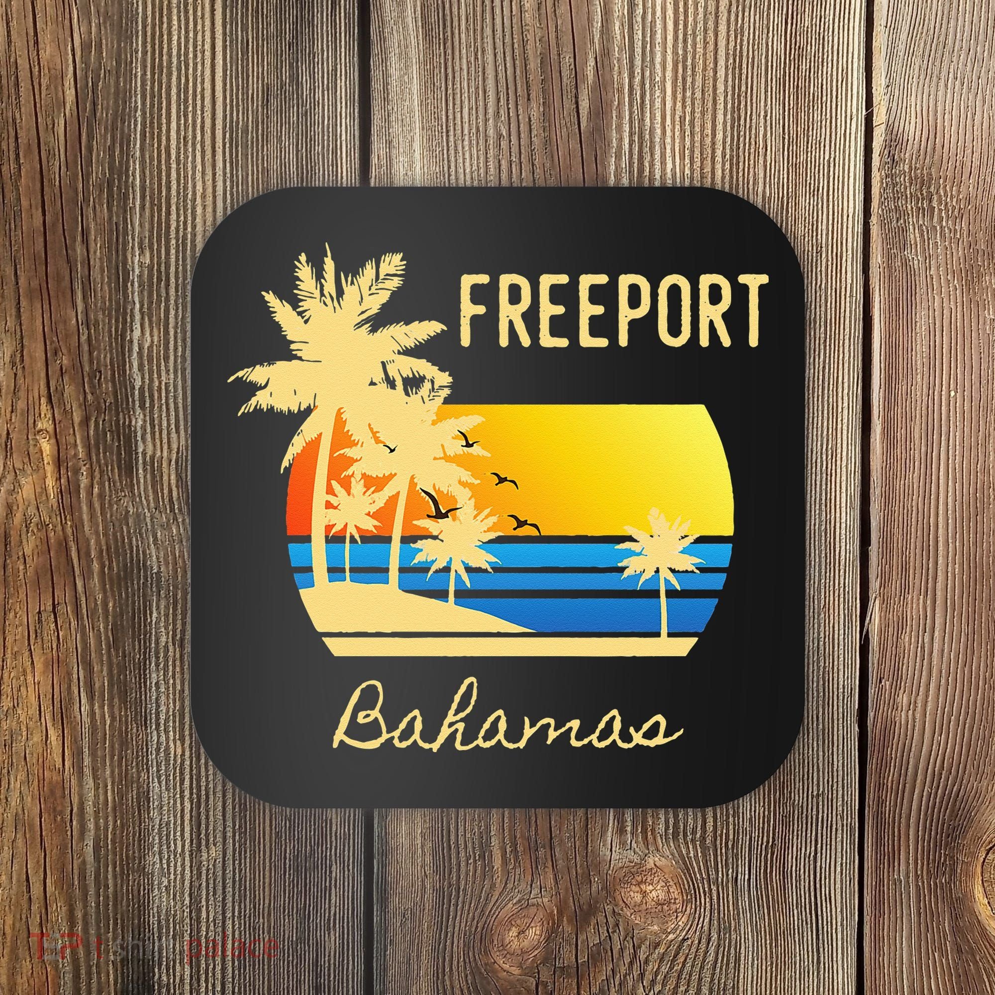 Freeport Bahamas Palm Tree Beach Retro Cool Sunset Surf Coaster