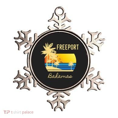 Freeport Bahamas Palm Tree Beach Retro Cool Sunset Surf Ornament