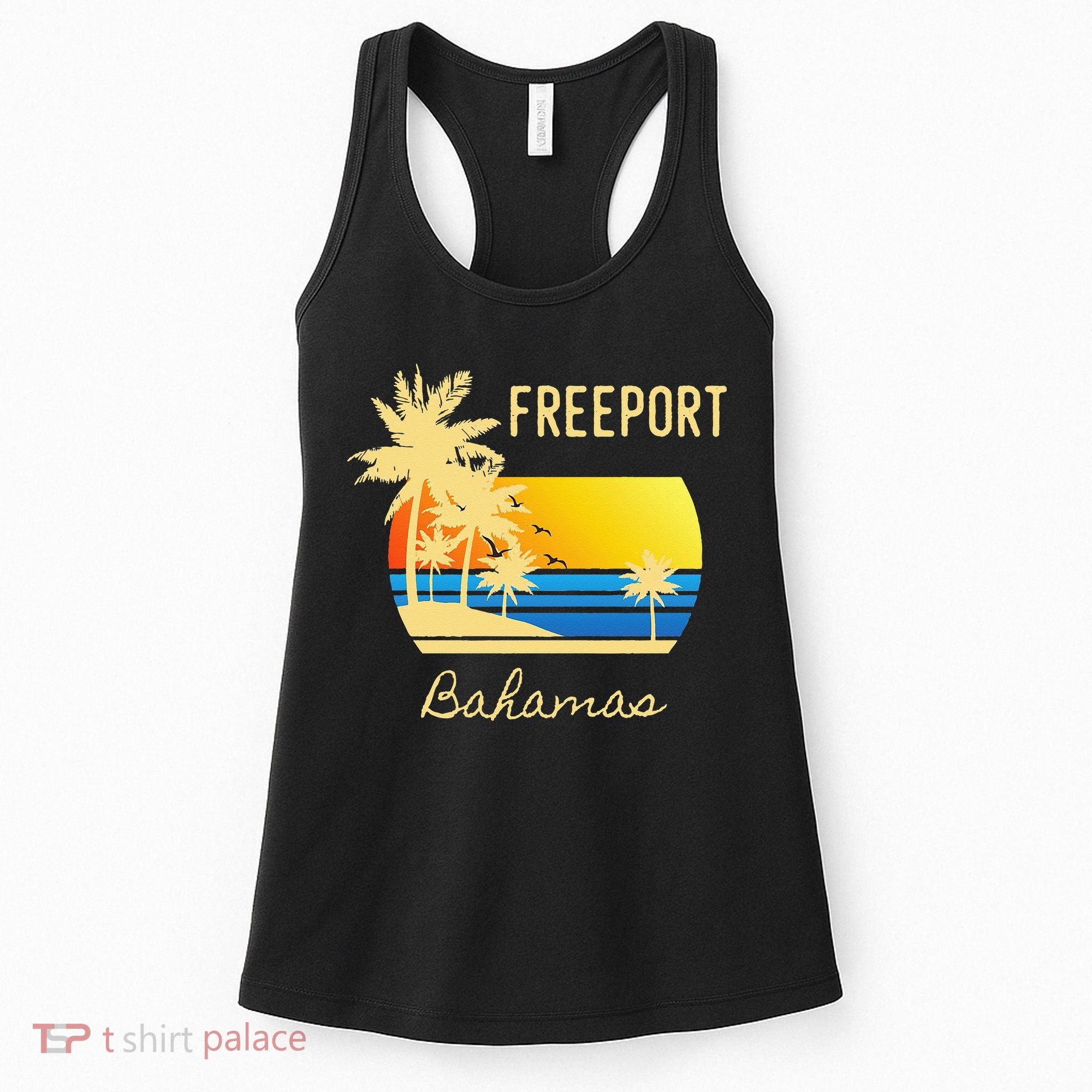 Freeport Bahamas Palm Tree Beach Retro Cool Sunset Surf Women's Tank Top