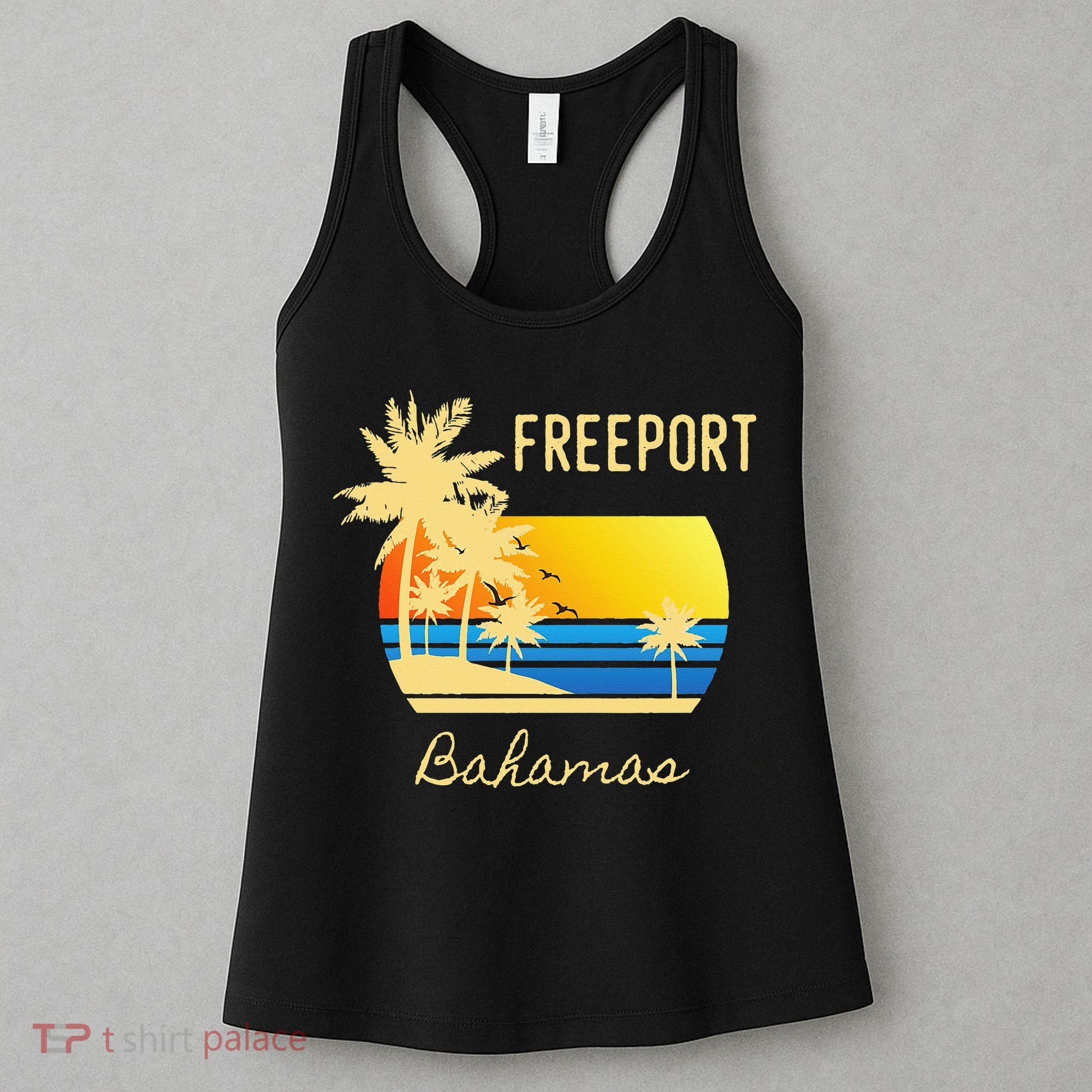 Freeport Bahamas Palm Tree Beach Retro Cool Sunset Surf Women's Tank Top