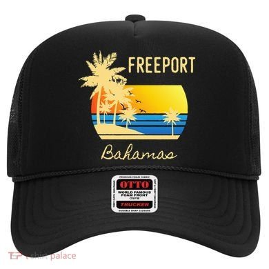 Freeport Bahamas Palm Tree Beach Retro Cool Sunset Surf Hat