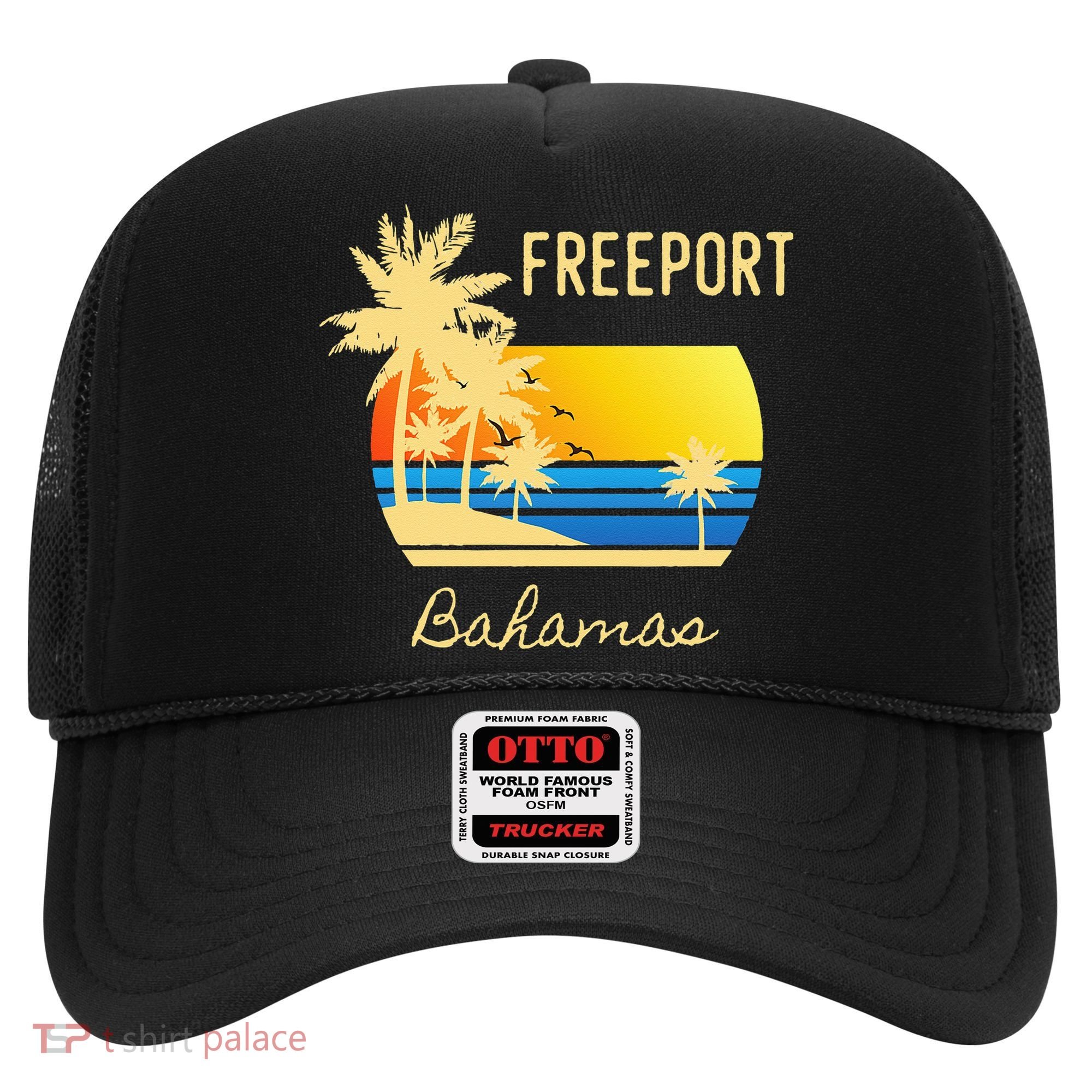 Freeport Bahamas Palm Tree Beach Retro Cool Sunset Surf Hat
