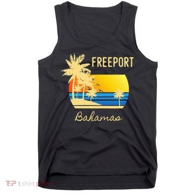 Freeport Bahamas Palm Tree Beach Retro Cool Sunset Surf Tank Top