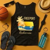 Freeport Bahamas Palm Tree Beach Retro Cool Sunset Surf Tank Top thumb 4