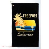 Freeport Bahamas Palm Tree Beach Retro Cool Sunset Surf Golf Towel thumb 0