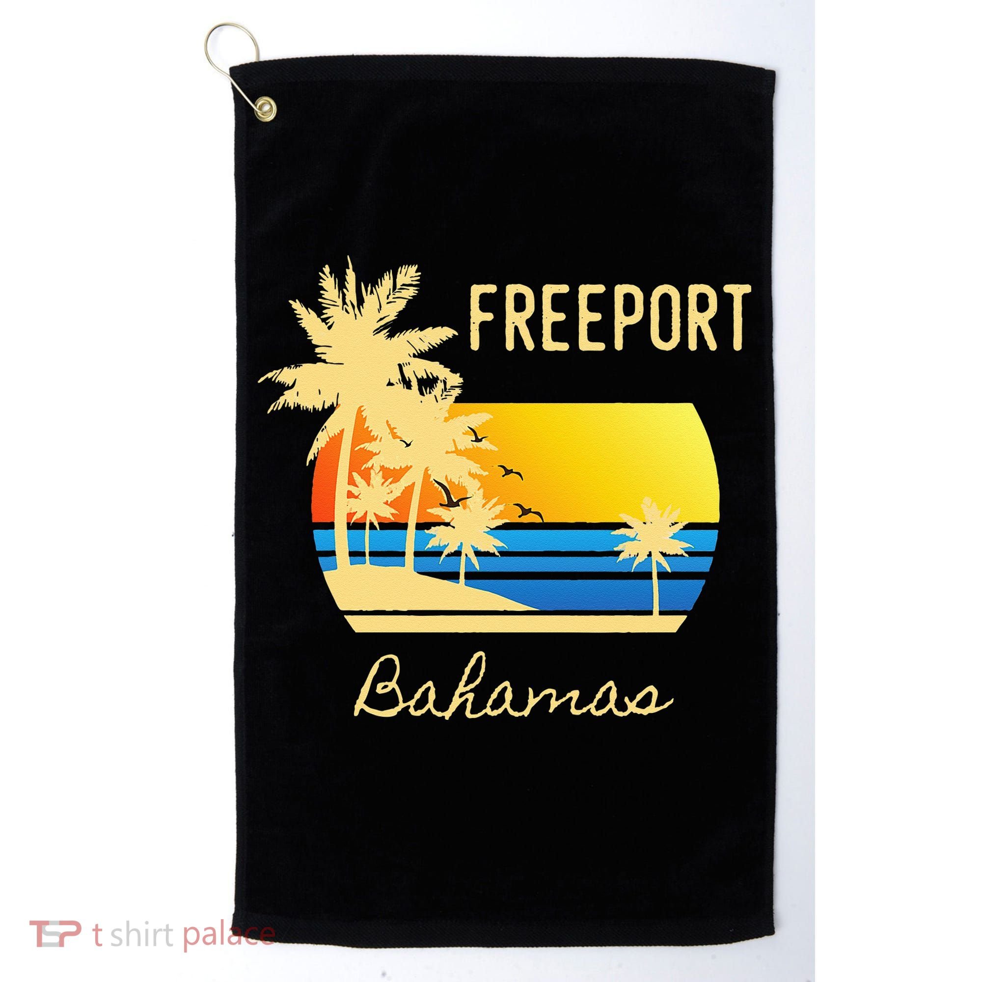Freeport Bahamas Palm Tree Beach Retro Cool Sunset Surf Golf Towel