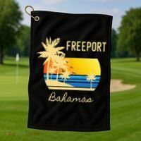 Freeport Bahamas Palm Tree Beach Retro Cool Sunset Surf Golf Towel thumb 1