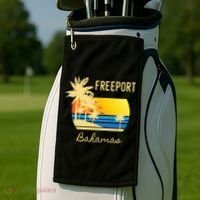 Freeport Bahamas Palm Tree Beach Retro Cool Sunset Surf Golf Towel thumb 2