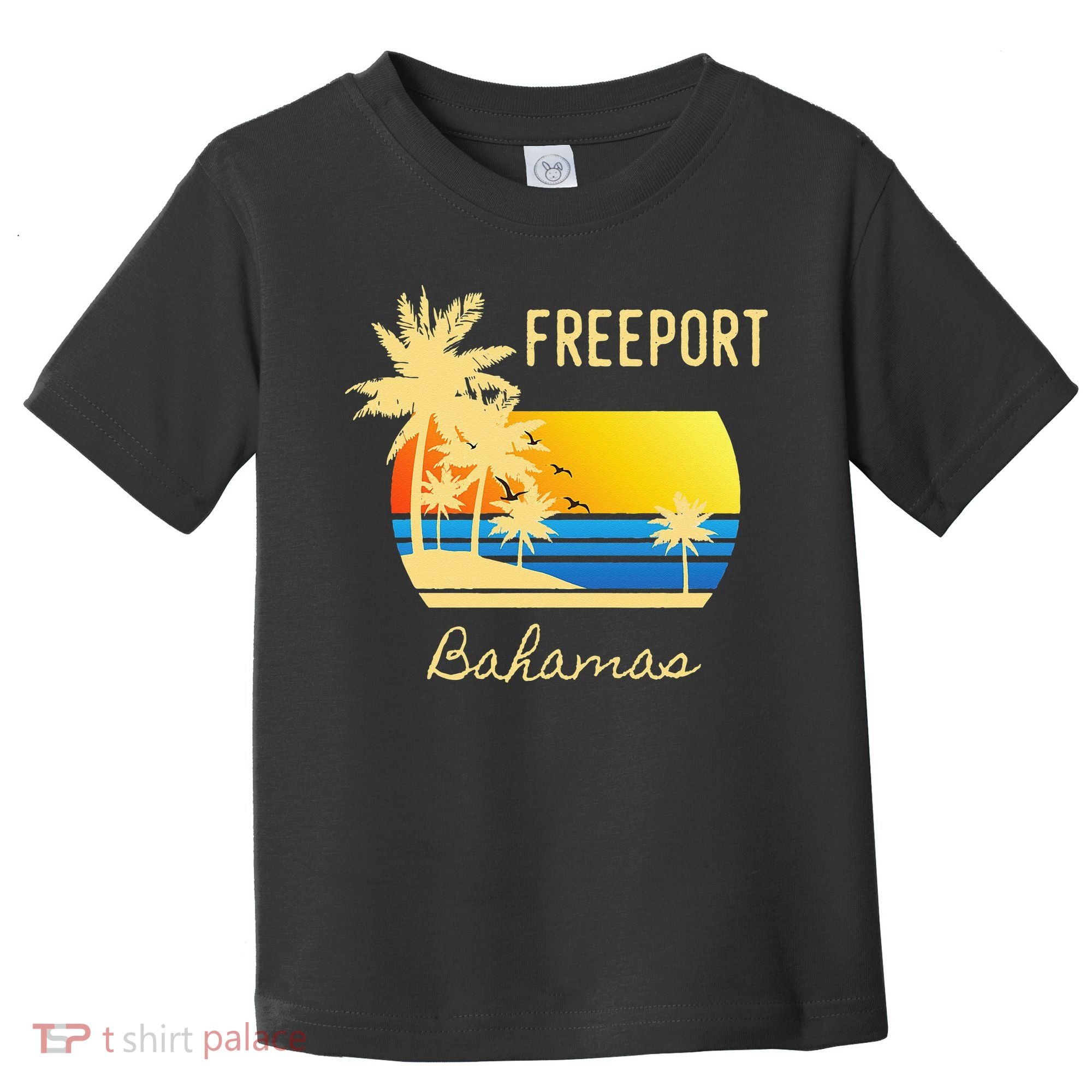 Freeport Bahamas Palm Tree Beach Retro Cool Sunset Surf Toddler T-Shirt