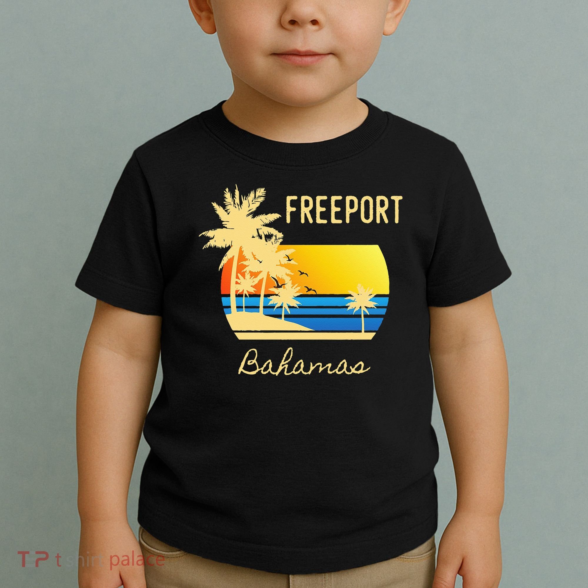 Freeport Bahamas Palm Tree Beach Retro Cool Sunset Surf Toddler T-Shirt