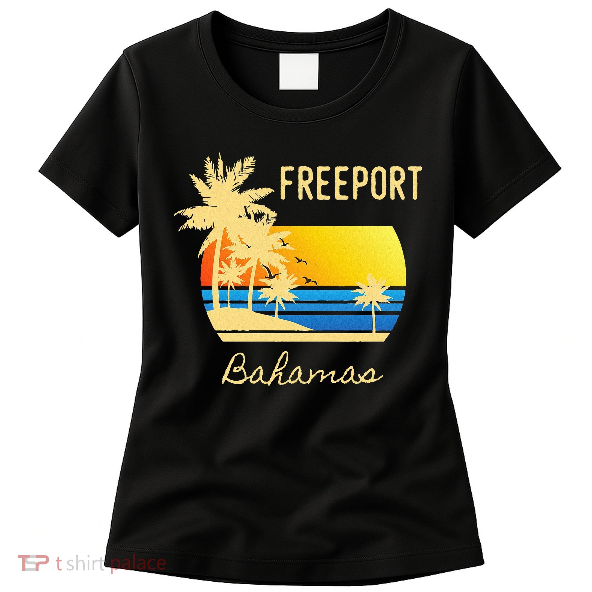 Freeport Bahamas Palm Tree Beach Retro Cool Sunset Surf Women's T-Shirt