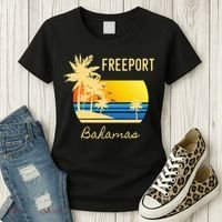 Freeport Bahamas Palm Tree Beach Retro Cool Sunset Surf Women's T-Shirt thumb 3