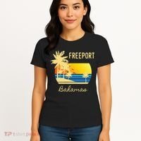 Freeport Bahamas Palm Tree Beach Retro Cool Sunset Surf Women's T-Shirt thumb 4
