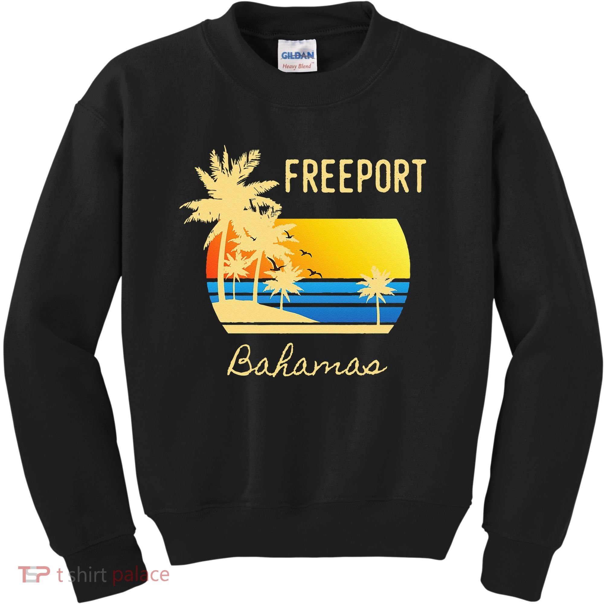 Freeport Bahamas Palm Tree Beach Retro Cool Sunset Surf Kids Sweatshirt
