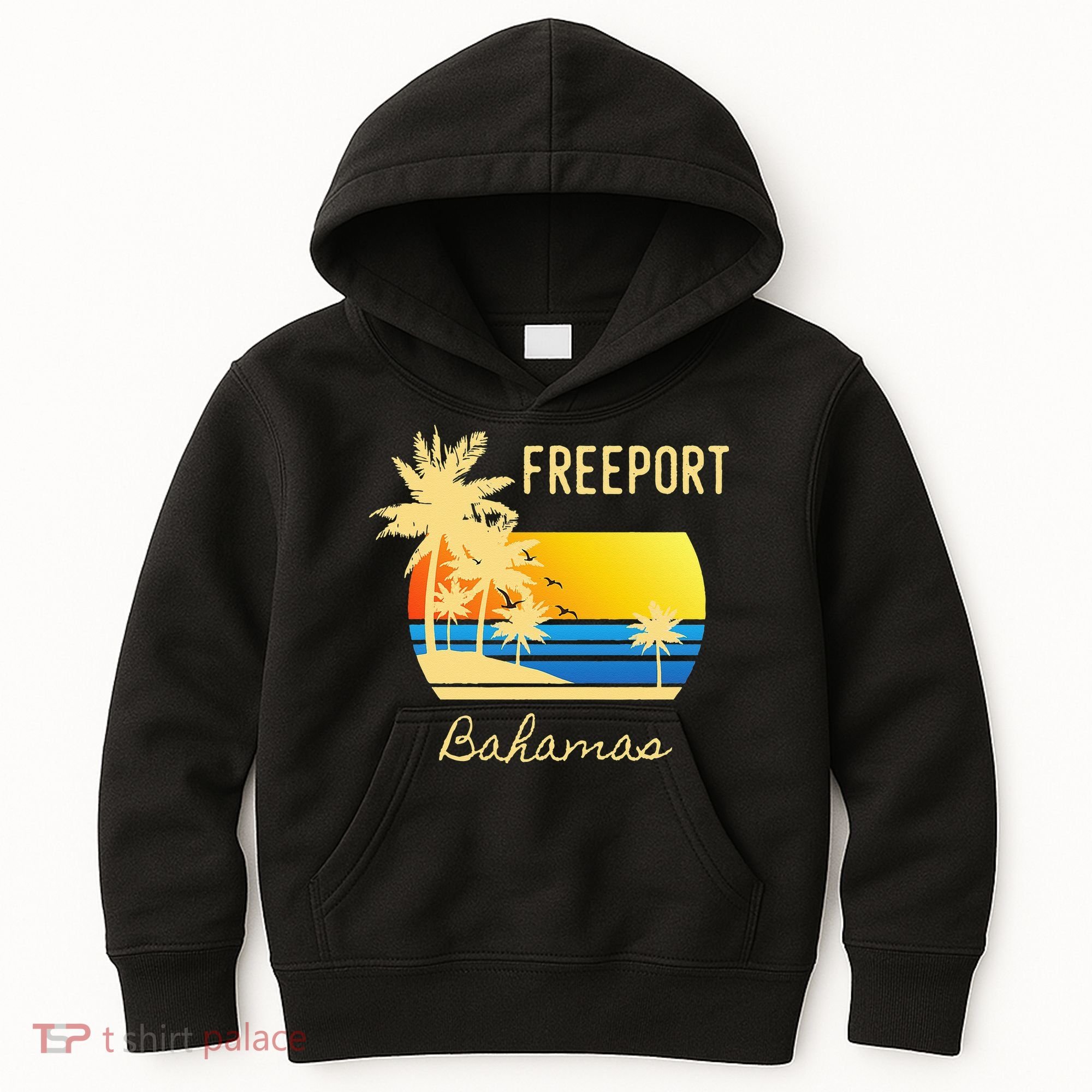 Freeport Bahamas Palm Tree Beach Retro Cool Sunset Surf Kids Hoodie
