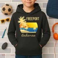 Freeport Bahamas Palm Tree Beach Retro Cool Sunset Surf Kids Hoodie thumb 2