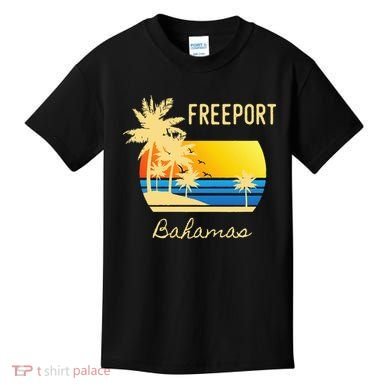 Freeport Bahamas Palm Tree Beach Retro Cool Sunset Surf Kids T-Shirt