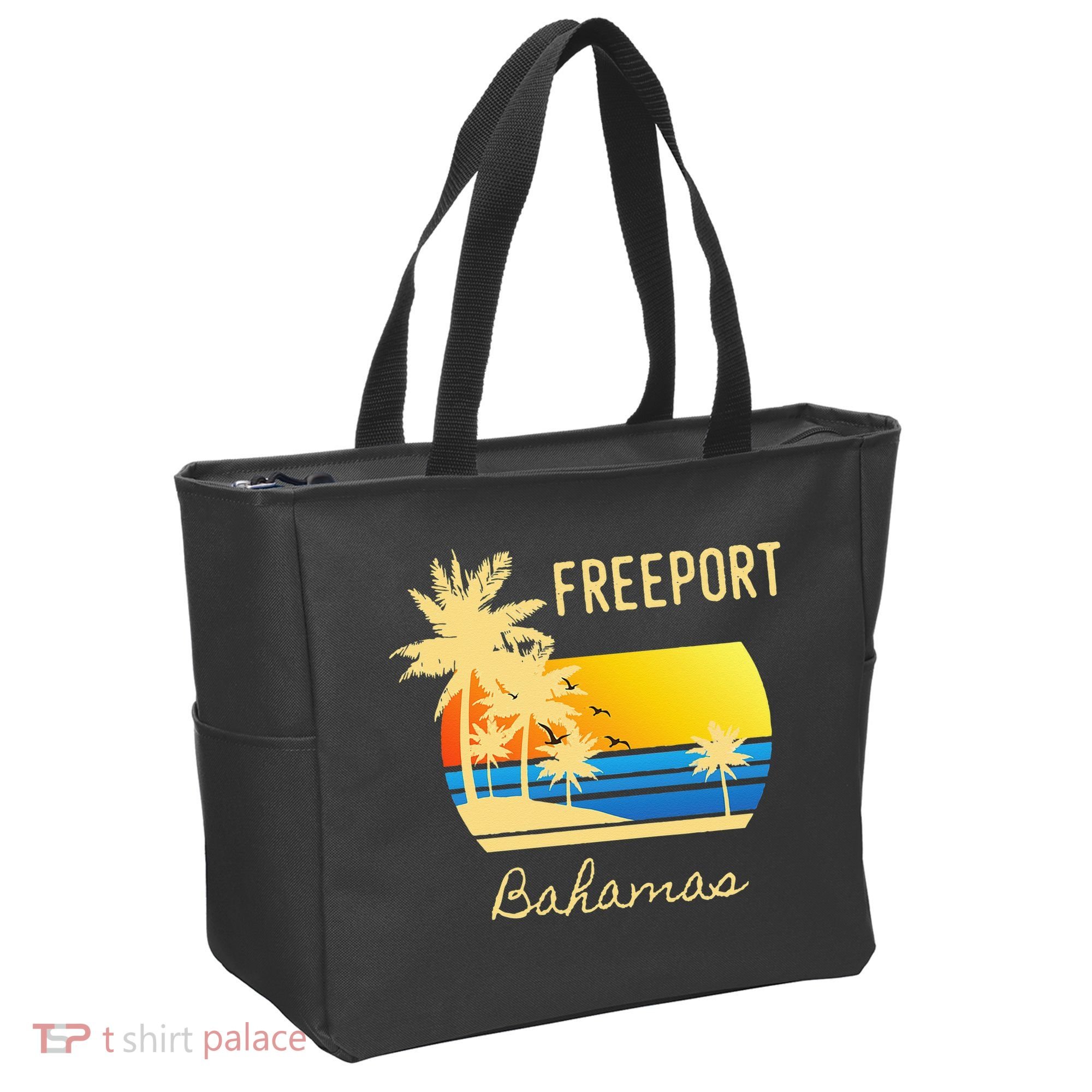 Freeport Bahamas Palm Tree Beach Retro Cool Sunset Surf Tote Bag