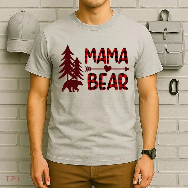 Funny  Buffalo Plaid Mama Bear Gift T-Shirt