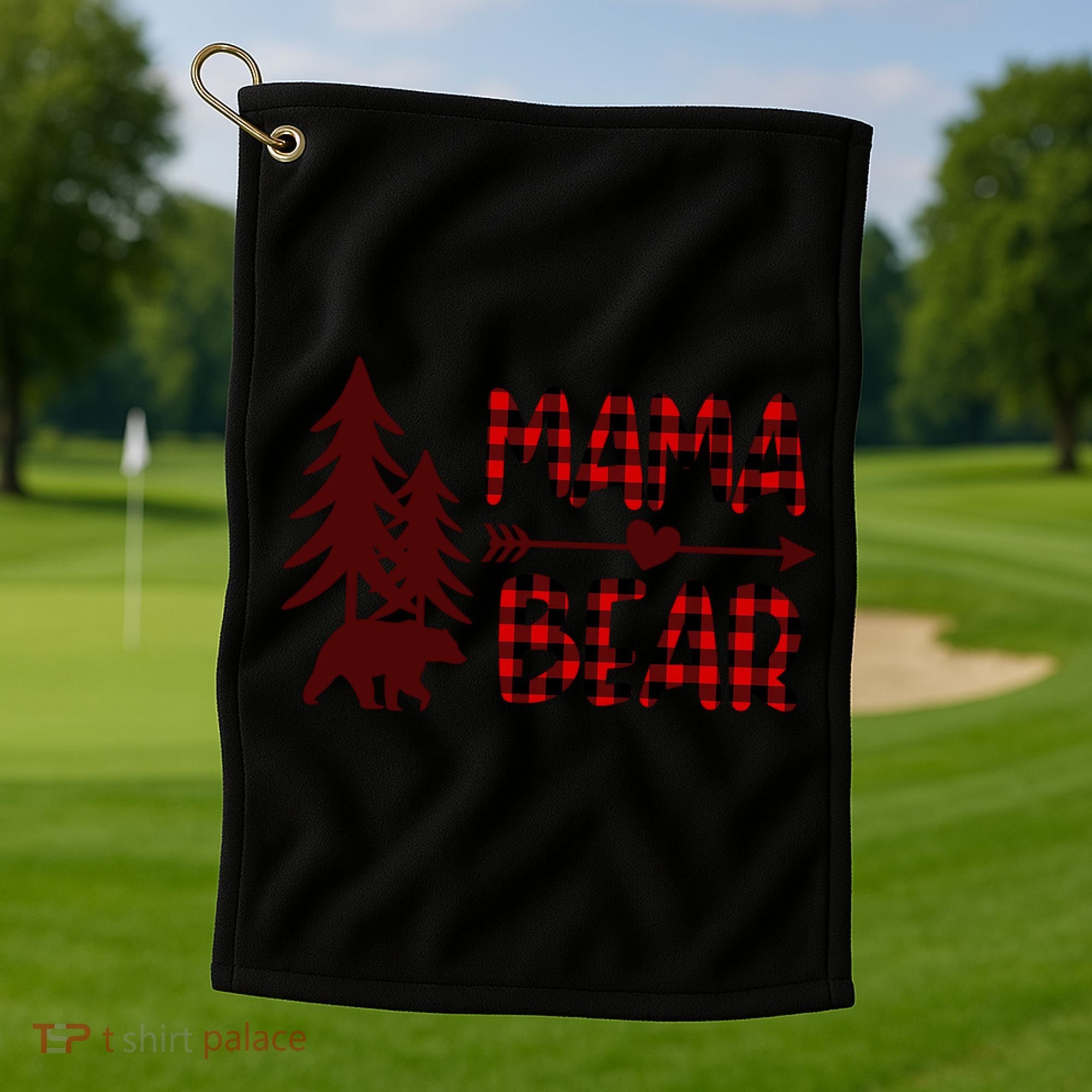 Funny  Buffalo Plaid Mama Bear Gift Golf Towel