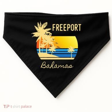 Freeport Bahamas Palm Tree Beach Retro Cool Sunset Surf USA-Made Doggie Bandana