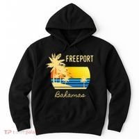 Freeport Bahamas Palm Tree Beach Retro Cool Sunset Surf Hoodie thumb 0