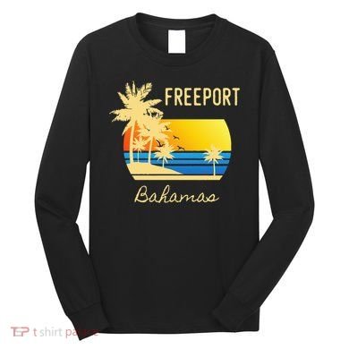 Freeport Bahamas Palm Tree Beach Retro Cool Sunset Surf Long Sleeve Shirt