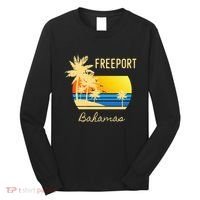 Freeport Bahamas Palm Tree Beach Retro Cool Sunset Surf Long Sleeve Shirt thumb 0