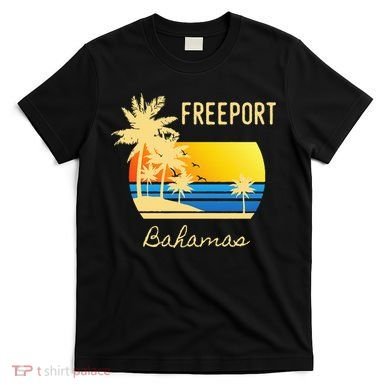 Freeport Bahamas Palm Tree Beach Retro Cool Sunset Surf T-Shirt
