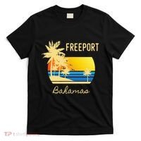 Freeport Bahamas Palm Tree Beach Retro Cool Sunset Surf T-Shirt thumb 0