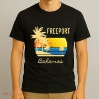 Freeport Bahamas Palm Tree Beach Retro Cool Sunset Surf T-Shirt thumb 3