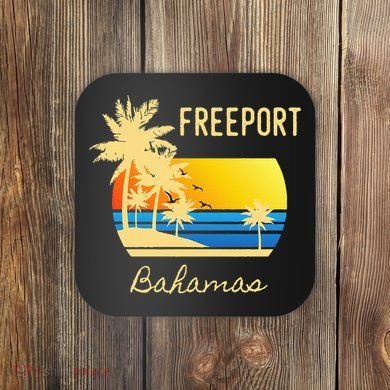 Freeport Bahamas Palm Tree Beach Retro Cool Sunset Surf Coaster