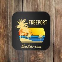 Freeport Bahamas Palm Tree Beach Retro Cool Sunset Surf Coaster thumb 0