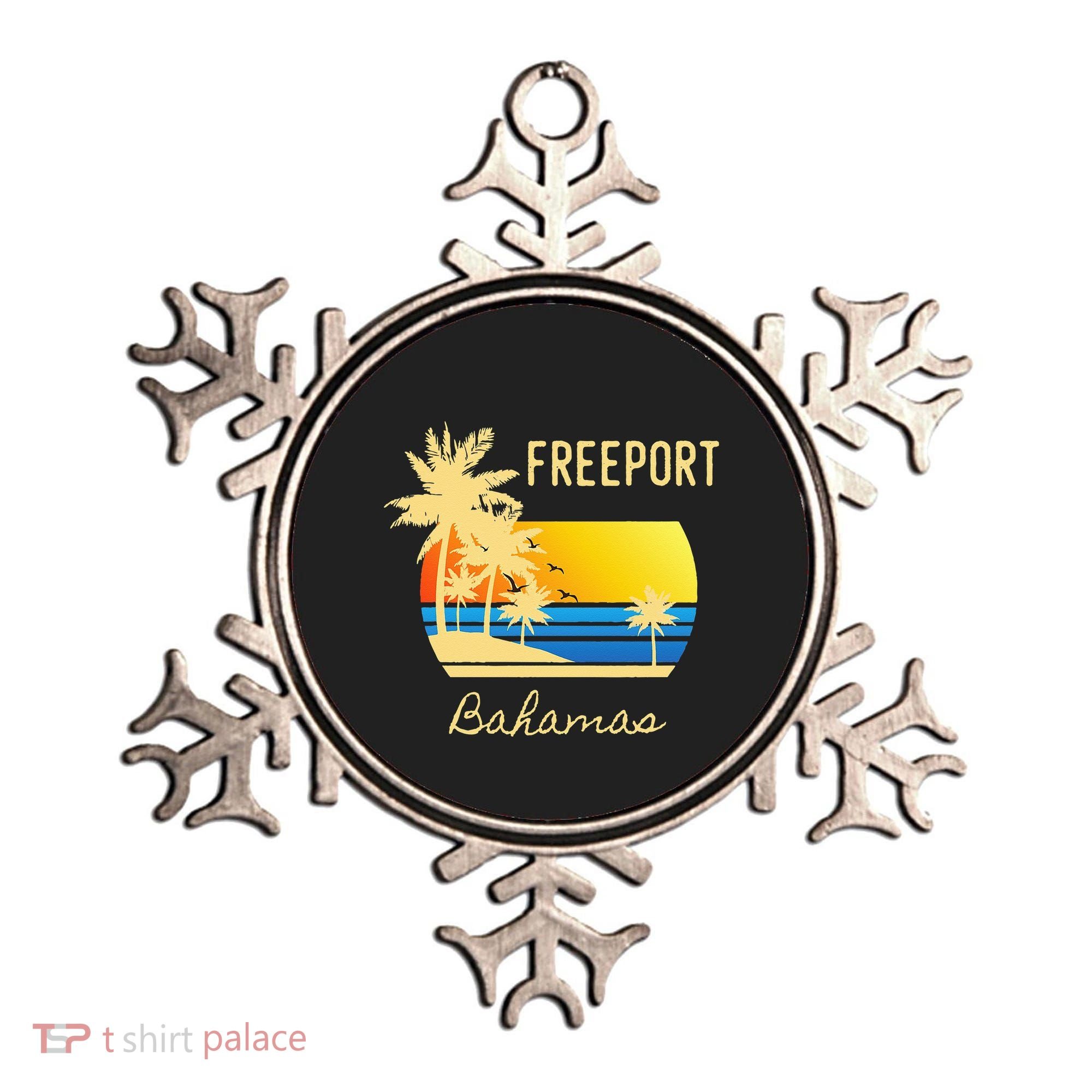 Freeport Bahamas Palm Tree Beach Retro Cool Sunset Surf Ornament