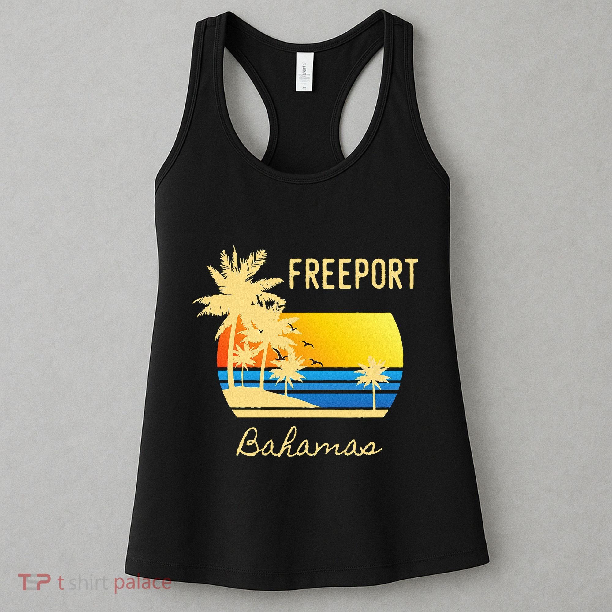 Freeport Bahamas Palm Tree Beach Retro Cool Sunset Surf Women's Tank Top