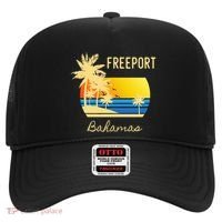 Freeport Bahamas Palm Tree Beach Retro Cool Sunset Surf Hat thumb 0