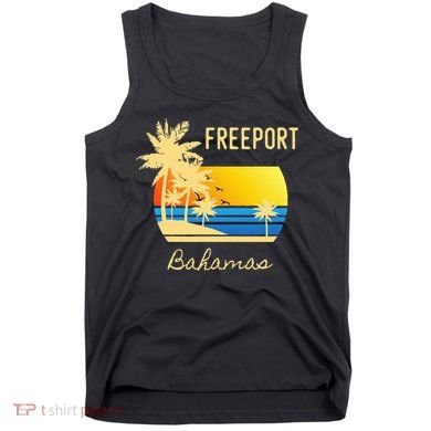 Freeport Bahamas Palm Tree Beach Retro Cool Sunset Surf Tank Top
