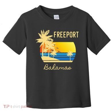 Freeport Bahamas Palm Tree Beach Retro Cool Sunset Surf Toddler T-Shirt