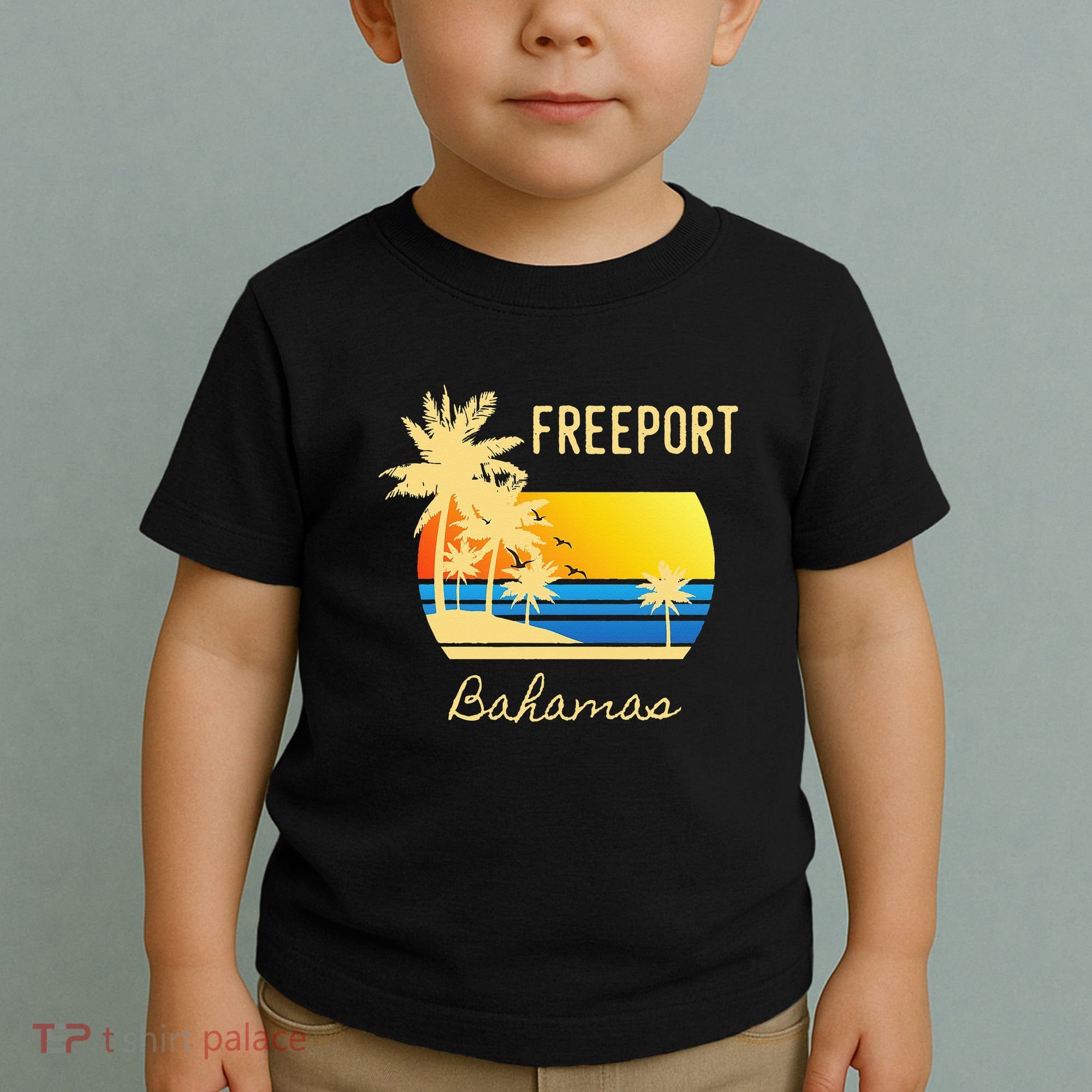 Freeport Bahamas Palm Tree Beach Retro Cool Sunset Surf Toddler T-Shirt