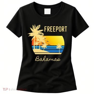 Freeport Bahamas Palm Tree Beach Retro Cool Sunset Surf Women's T-Shirt