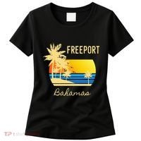 Freeport Bahamas Palm Tree Beach Retro Cool Sunset Surf Women's T-Shirt thumb 0