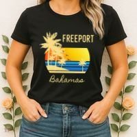 Freeport Bahamas Palm Tree Beach Retro Cool Sunset Surf Women's T-Shirt thumb 2