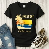 Freeport Bahamas Palm Tree Beach Retro Cool Sunset Surf Women's T-Shirt thumb 3