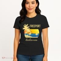 Freeport Bahamas Palm Tree Beach Retro Cool Sunset Surf Women's T-Shirt thumb 4