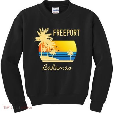 Freeport Bahamas Palm Tree Beach Retro Cool Sunset Surf Kids Sweatshirt