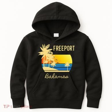 Freeport Bahamas Palm Tree Beach Retro Cool Sunset Surf Kids Hoodie
